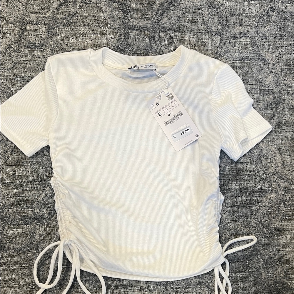 Zara White Ruched Tee
